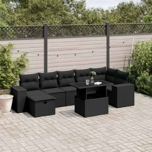 Vrtna garnitura - 8-dijelni set vrtnih sofa od poliratana s jastucima crni - Crna bez spremišta 1 Cijena