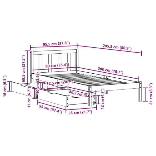 Okvir kreveta bez madraca 90 x 200 cm od masivne borovine - Prirodna 90 x 200 cm Cijena