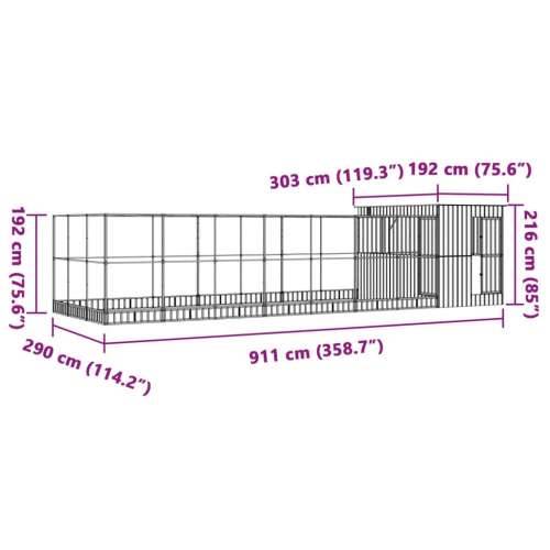 Kavez za ptice s produžetkom srebrni 911x303x216 cm čelični - 911 x 303 x 216 cm Cijena
