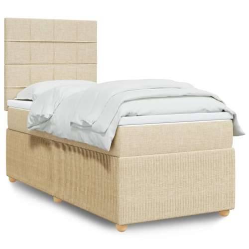 Krevet s oprugama i madracem krem 90 x 190 cm od tkanine - Krema 90 x 190 cm Blok s kvadratima Cijena
