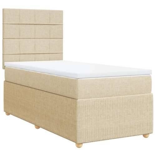 Krevet s oprugama i madracem krem 90 x 190 cm od tkanine - Krema 90 x 190 cm Blok s kvadratima Cijena