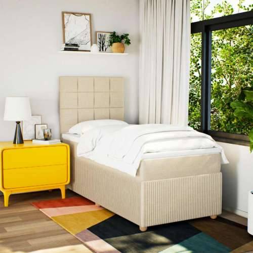 Krevet s oprugama i madracem krem 90 x 190 cm od tkanine - Krema 90 x 190 cm Blok s kvadratima Cijena