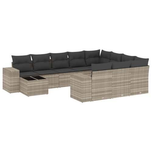 Vrtna garnitura - 11-dijelni set vrtnih sofa poliratan s jastucima svijetlosivi - Svjetlosiva 1 Cijena