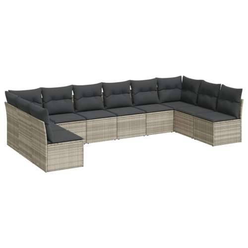 Vrtna garnitura - 10-dijelni set vrtnih sofa poliratan s jastucima svijetlosivi - Svjetlosiva Bez stola 1 Cijena