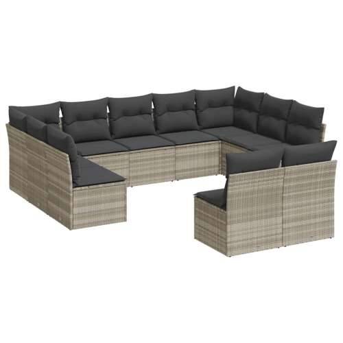 Vrtna garnitura - 11-dijelni set vrtnih sofa poliratan s jastucima svijetlosivi - Svjetlosiva Bez stola 1 Cijena
