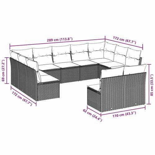 Vrtna garnitura - 11-dijelni set vrtnih sofa poliratan s jastucima svijetlosivi - Svjetlosiva Bez stola 1 Cijena