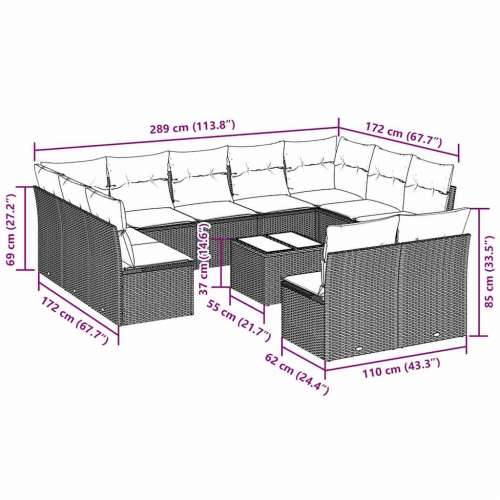 Vrtna garnitura - 12-dijelni set vrtnih sofa poliratan s jastucima svijetlosivi - Svjetlosiva Sa stolom 1 Cijena