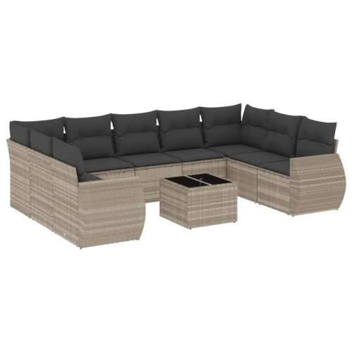 Vrtna garnitura - 10-dijelni set vrtnih sofa poliratan s jastucima svijetlosivi - Svjetlosiva i tamnosiva Sa stolom 1 Cijena