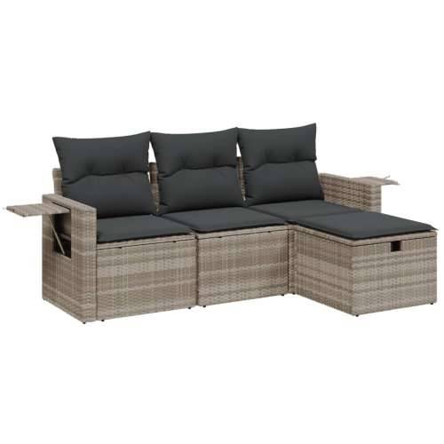 Vrtna garnitura - 4-dijelni set vrtnih sofa s jastucima svijetlosivi poliratan - Svjetlosiva bez spremišta 1 Cijena
