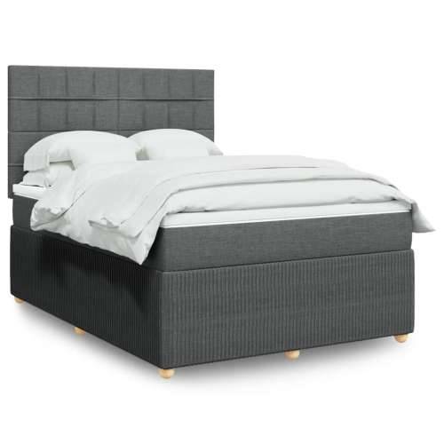 Krevet s oprugama i madracem tamnosivi 140x190 cm od tkanine - Tamno siva 140 x 190 cm Blok s kvadratima Cijena