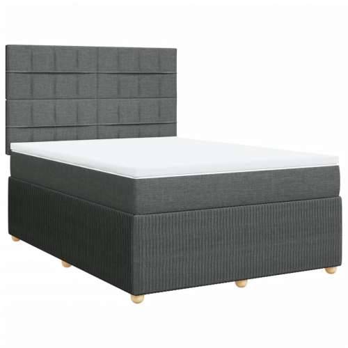 Krevet s oprugama i madracem tamnosivi 140x190 cm od tkanine - Tamno siva 140 x 190 cm Blok s kvadratima Cijena