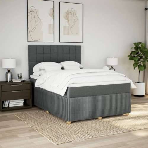 Krevet s oprugama i madracem tamnosivi 140x190 cm od tkanine - Tamno siva 140 x 190 cm Blok s kvadratima Cijena