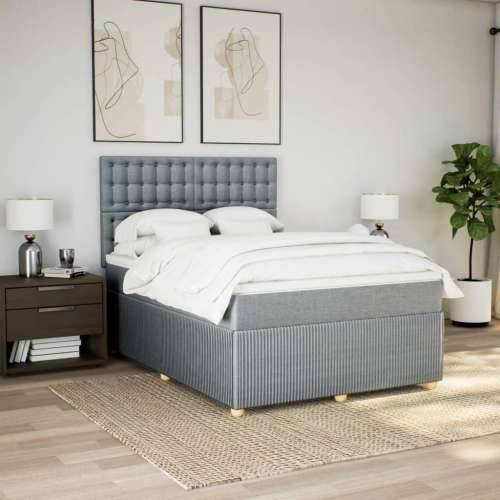 Krevet s oprugama i madracem svjetlosivi 140x190 cm od tkanine - Svjetlosiva 140 x 190 cm gumbi Cijena