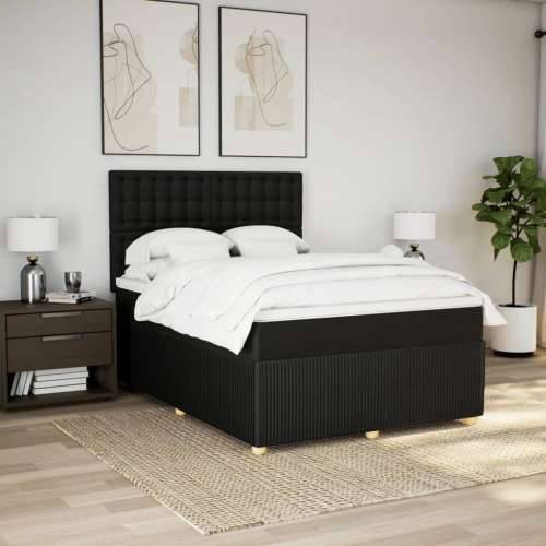 Krevet s oprugama i madracem crni 140 x 190 cm od tkanine - Crna 140 x 190 cm gumbi Cijena