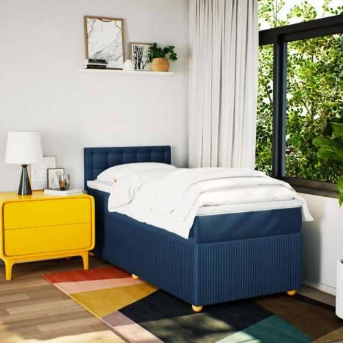 Krevet s oprugama i madracem plavi 90 x 190 cm od tkanine - Plava 90 x 190 cm gumbi Cijena