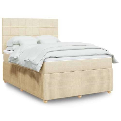 Krevet s oprugama i madracem krem 140x200 cm od tkanine Krema 140 x 200 cm Blok s kvadratima Cijena