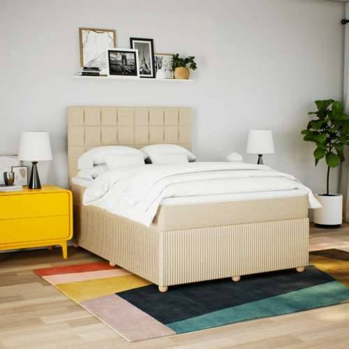 Krevet s oprugama i madracem krem 140x200 cm od tkanine Krema 140 x 200 cm Blok s kvadratima Cijena