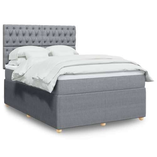 Krevet box spring s madracem svjetlosivi 140x200 cm od tkanine Svjetlosiva 140 x 200 cm Dizajn s gumbima Cijena