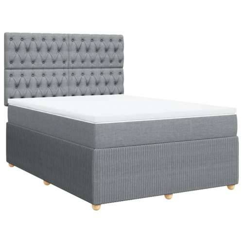 Krevet box spring s madracem svjetlosivi 140x200 cm od tkanine Svjetlosiva 140 x 200 cm Dizajn s gumbima Cijena