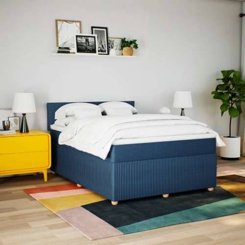 Krevet s oprugama i madracem plavi 140 x 190 cm od tkanine - Plava 140 x 190 cm Blok s kvadratima Cijena