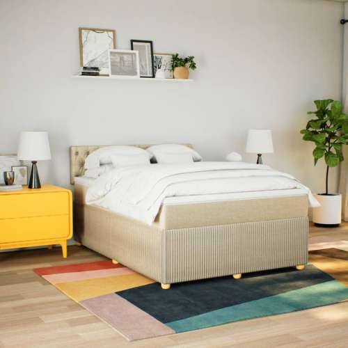 Krevet s oprugama i madracem krem 140 x 190 cm od tkanine - Krema 140 x 190 cm Dizajn s gumbima Cijena