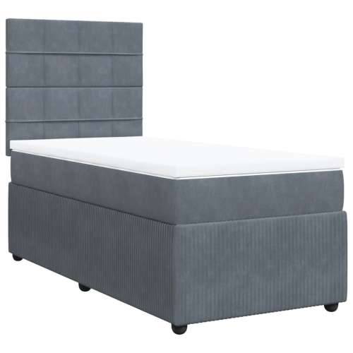 Box spring krevet s madracem tamnosivi 90x200 cm baršunasti - Tamno siva 90 x 200 cm Blok s kvadratima Cijena