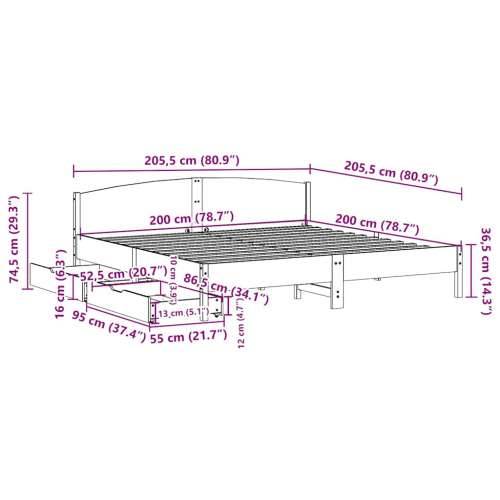 Okvir kreveta bez madraca 200 x 200 cm od masivne borovine - Prirodna 200 x 200 cm Cijena