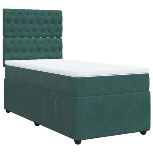 Box spring krevet s madracem tamnozeleni 90x190 cm baršunasti - Tamnozelena 90 x 190 cm Dizajn s gumbima Cijena