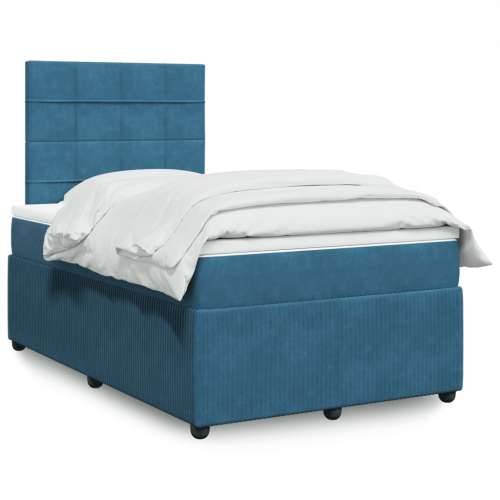 Box spring krevet s madracem tamnoplavi 120 x 200 cm baršunasti - Plava 120 x 200 cm Blok s kvadratima Cijena
