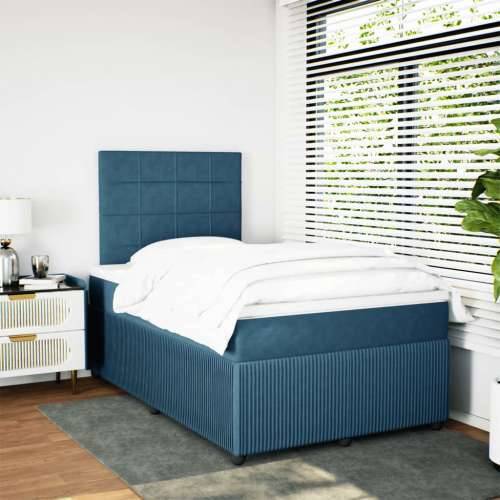 Box spring krevet s madracem tamnoplavi 120 x 200 cm baršunasti - Plava 120 x 200 cm Blok s kvadratima Cijena