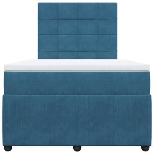 Box spring krevet s madracem tamnoplavi 120 x 200 cm baršunasti - Plava 120 x 200 cm Blok s kvadratima Cijena