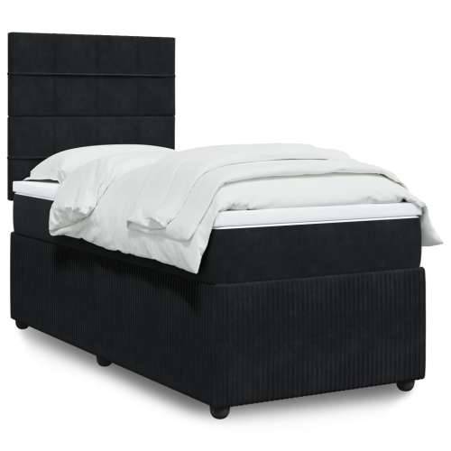 Box spring krevet s madracem crni 90x200 cm baršunasti - Crna 90 x 200 cm Blok s kvadratima Cijena