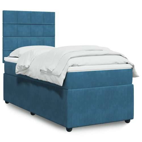 Box spring krevet s madracem tamnoplavi 90x200 cm baršunasti - Plava 90 x 200 cm Blok s kvadratima Cijena