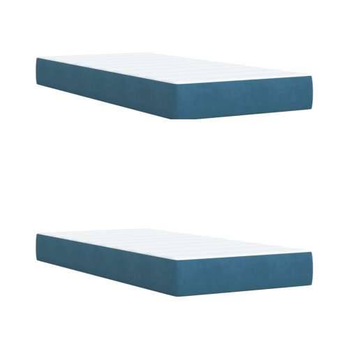 Krevet s oprugama i madracem tamnoplavi 200x200 cm baršunasti - Plava 200 x 200 cm Blok s kvadratima Cijena