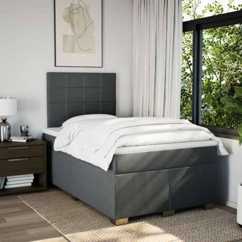 Krevet box spring s madracem tamnosivi 120 x 190 cm tkanina - Tamno siva 120 x 190 cm Blok s kvadratima Cijena