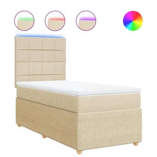 Krevet s oprugama i madracem krem 90 x 190 cm od tkanine - Krema 90 x 190 cm Blok s kvadratima Cijena