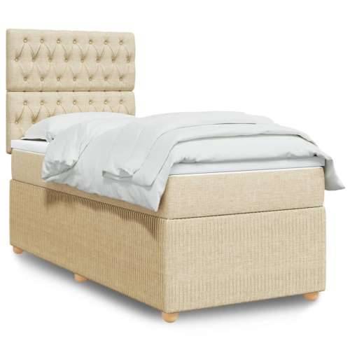 Krevet s oprugama i madracem krem 90 x 190 cm od tkanine Krema 90 x 190 cm Dizajn s gumbima Cijena