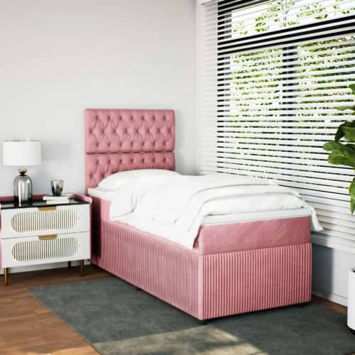 Box spring krevet s madracem ružičasti 90x190 cm baršunasti - Ružičasta 90 x 190 cm Dizajn s gumbima Cijena