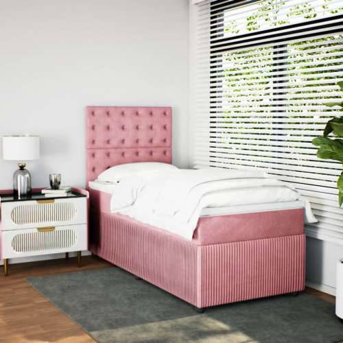 Box spring krevet s madracem ružičasti 90x190 cm baršunasti - Ružičasta 90 x 190 cm gumbi Cijena