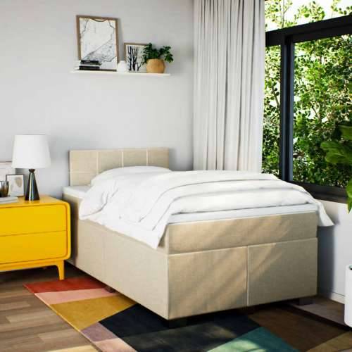 Krevet box spring s madracem krem 120 x 190 cm od tkanine - Krema 120 x 190 cm Blok s kvadratima Cijena