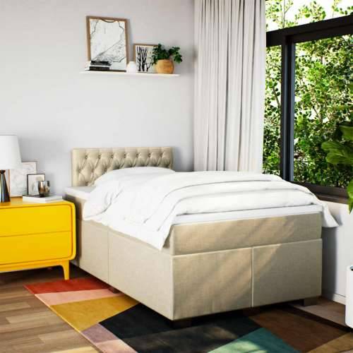 Krevet box spring s madracem krem 120 x 190 cm od tkanine - Krema 120 x 190 cm Dizajn s gumbima Cijena