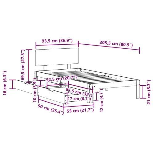 Okvir kreveta s ladicama bez madraca 90 x 200 cm - Prirodna 90 x 200 cm Cijena