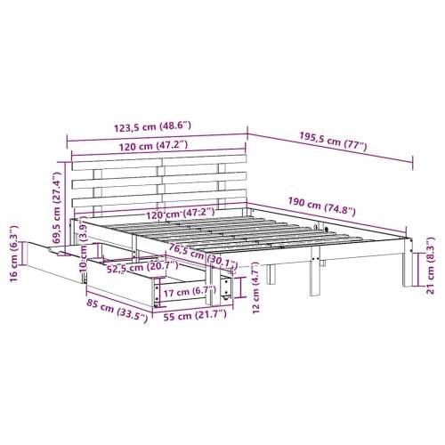 Okvir kreveta s ladicama bez madraca bijeli 120x190 cm - Bijela 120 x 190 cm Cijena