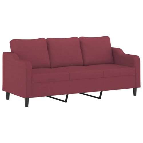3-dijelni set sofa s jastucima crvena boja vina od tkanine - boja crnog vina s jastučićima Cijena