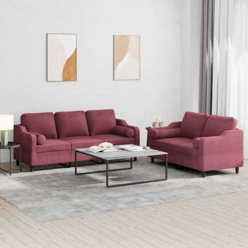 2-dijelni set sofa s jastucima crvena boja vina od tkanine - boja crnog vina s jastučićima Cijena
