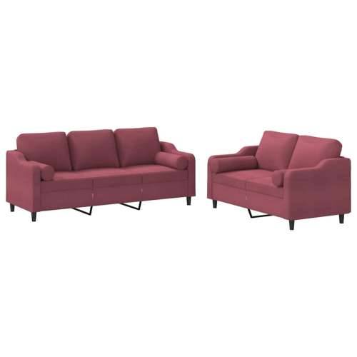 2-dijelni set sofa s jastucima crvena boja vina od tkanine - boja crnog vina s jastučićima Cijena
