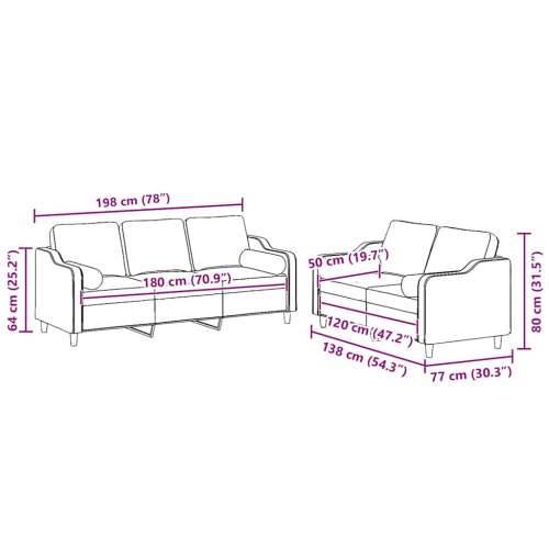 2-dijelni set sofa s jastucima crvena boja vina od tkanine - boja crnog vina s jastučićima Cijena