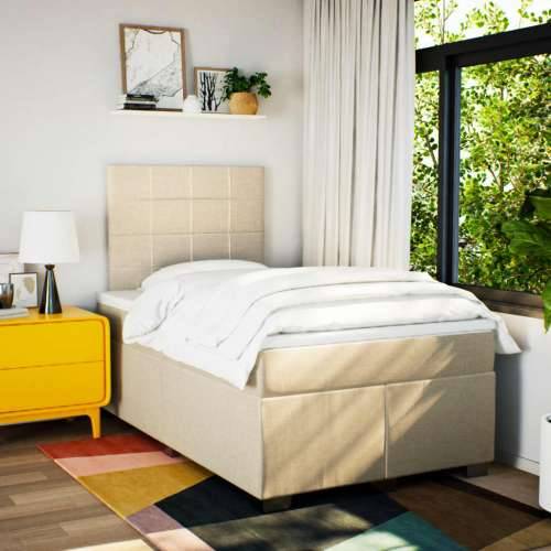 Krevet box spring s madracem krem 120 x 190 cm od tkanine - Krema 120 x 190 cm Blok s kvadratima Cijena