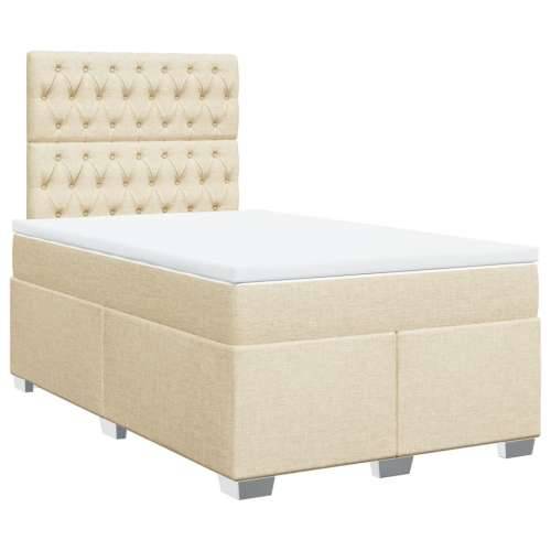 Krevet box spring s madracem krem 120 x 190 cm od tkanine - Krema 120 x 190 cm Dizajn s gumbima Cijena