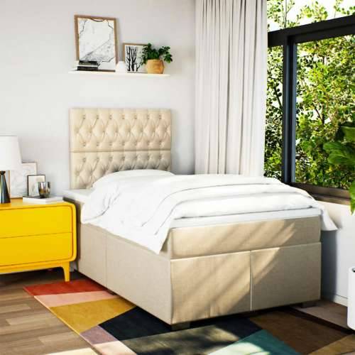 Krevet box spring s madracem krem 120 x 190 cm od tkanine - Krema 120 x 190 cm Dizajn s gumbima Cijena